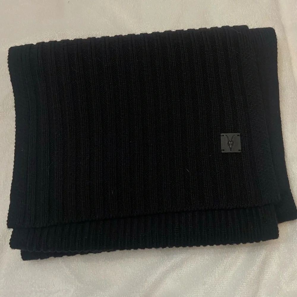 AllSaints Black Rib Mix Wool Blend Knit Scarf One Size 2208
